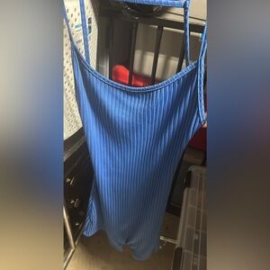 Elegant Blue Ribbed Backless One Piece